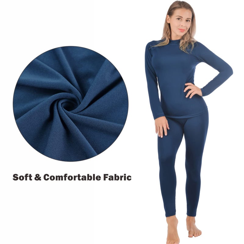qualidyne Womenâ€™s Thermal Underwear Ultra-Soft Base Layer Long Johns Set Winter Sports Top and Bottom Suits Navy Blue - Image 4